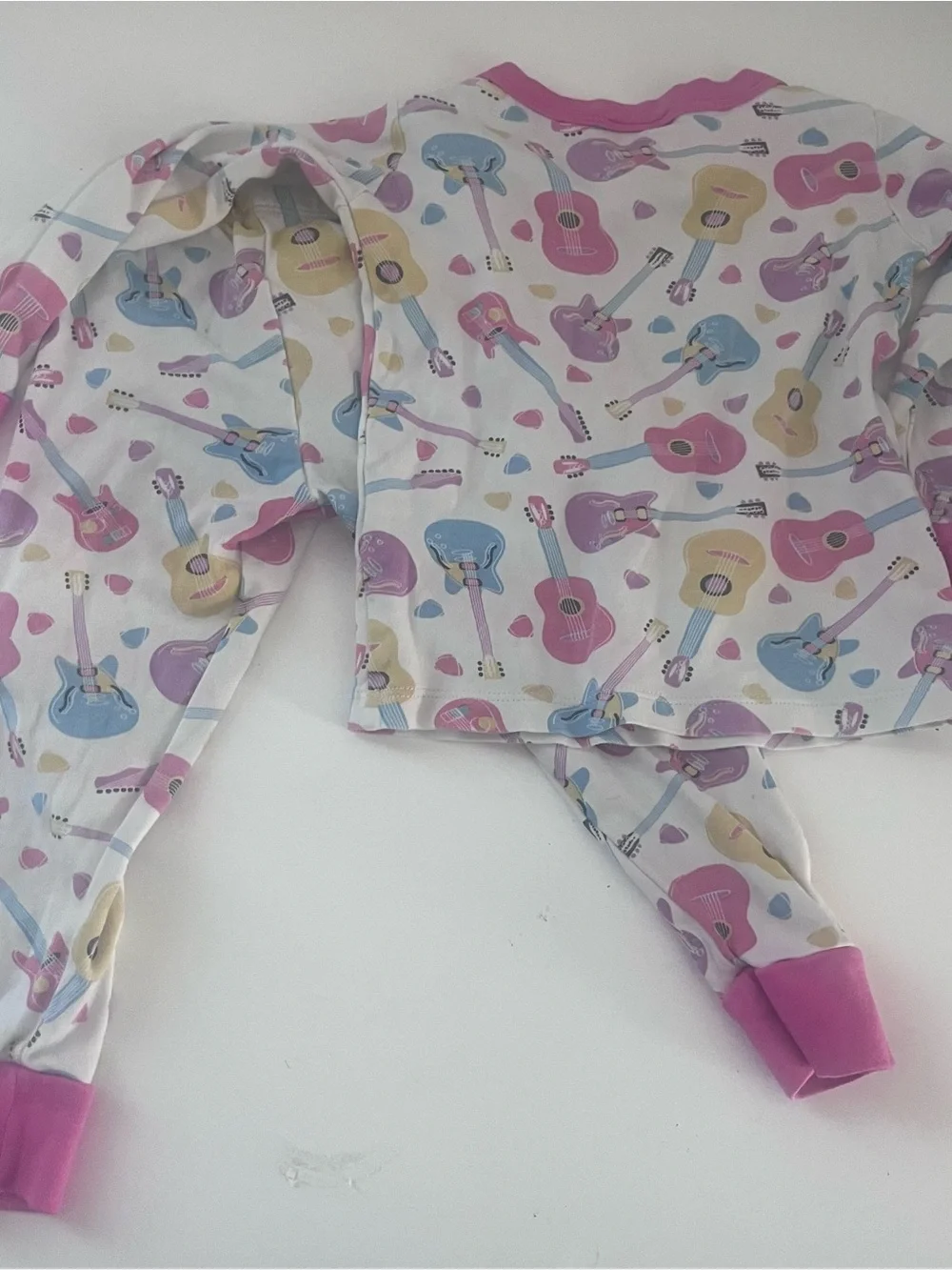 Magnolia Baby Baby Girl Pima Pink Trim Pajamas With Guitar Print 18/24m Long